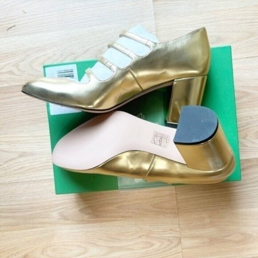 J.Crew Gold Metallic Leather Multi-Strap Mary Jane Block Heel Pumps | Size 8 - Picture 6 of 12